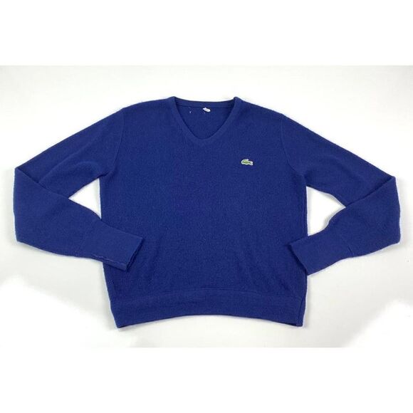 Vintage Izod Lacoste V-Neck Pullover Sweater Mens Medium Navy Blue Casual AT0295 - Picture 5 of 8